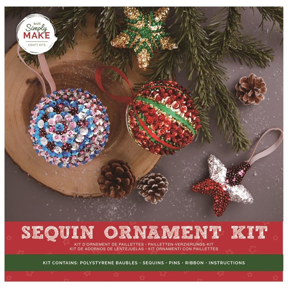 Simply Make Multicolour Sequin Ornament Craft Kit 4 Pack Image 1