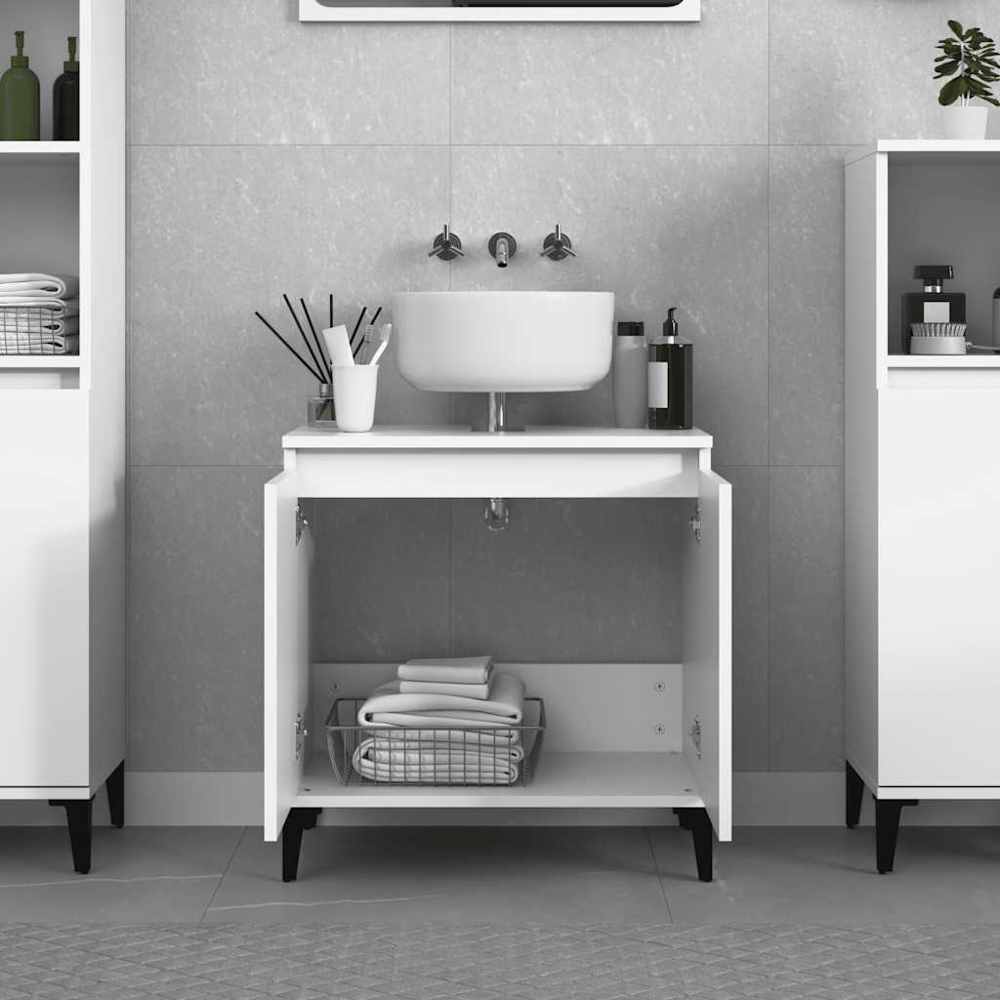 vidaXL 2 Door White Freestanding Under Sink Cabinet Image 8