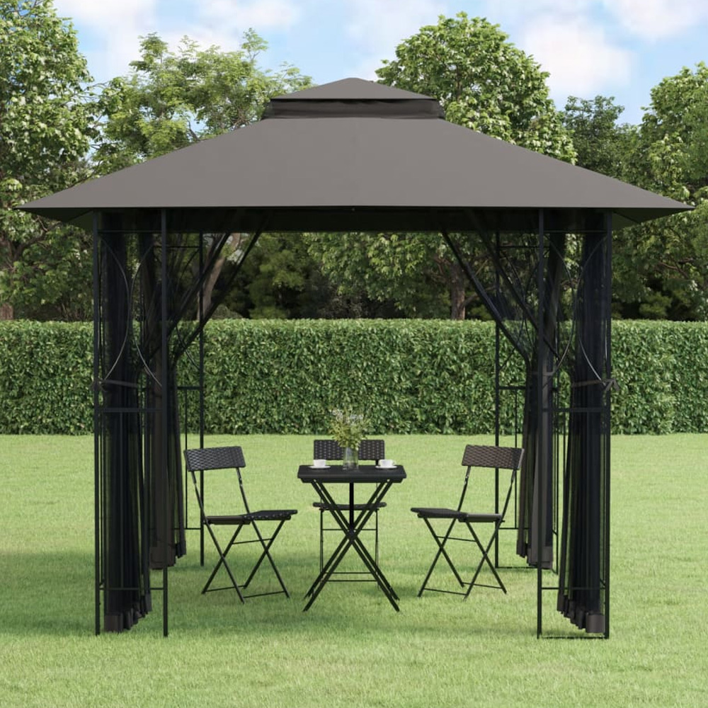vidaXL 2.7 x 3m Steel Anthracite Gazebo with Sidewalls Image 1