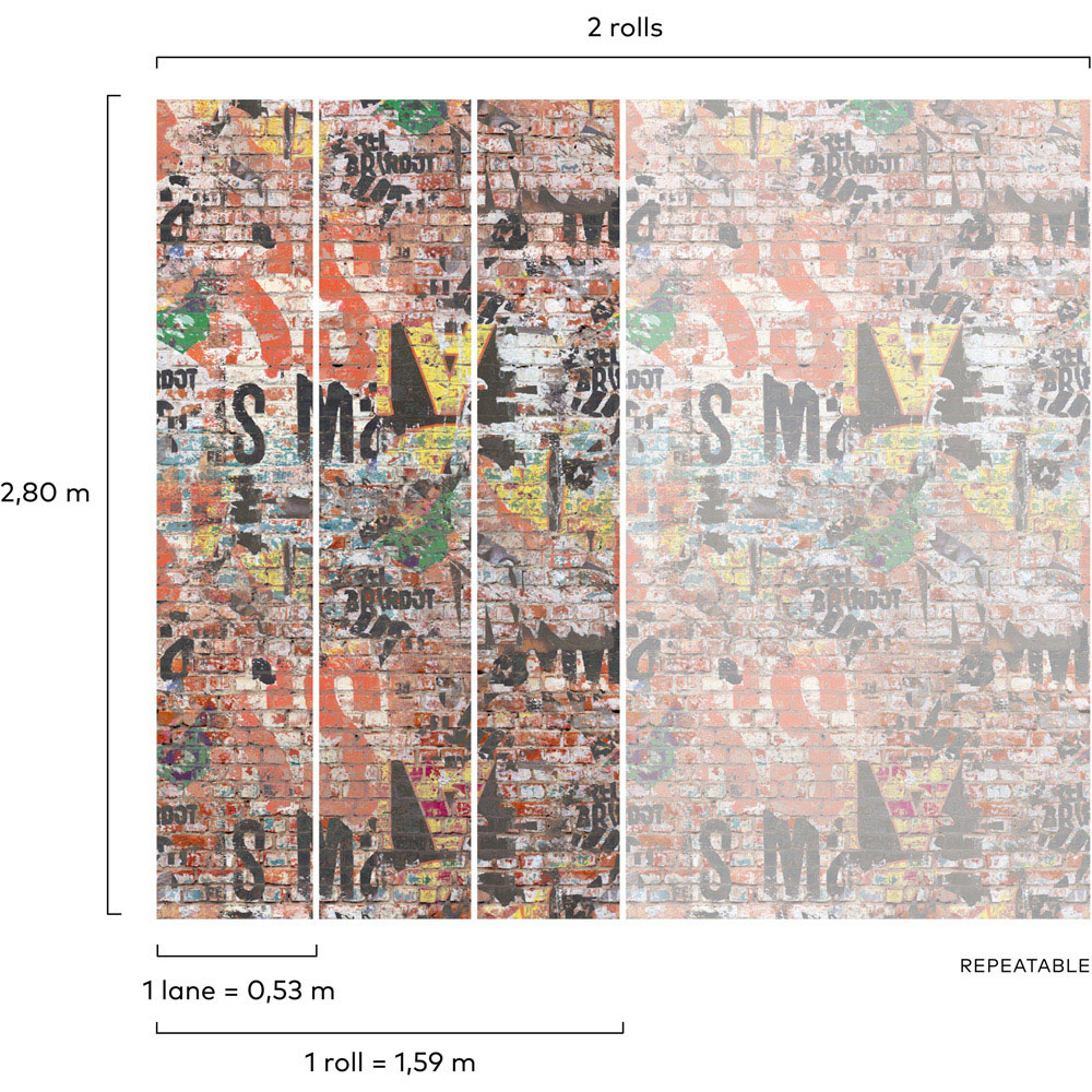 Grandeco Graffiti Wall 3 Lane Wall Mural Image 3