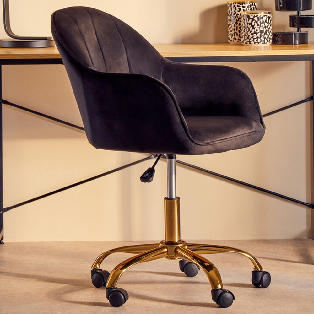 Interiors by Premier Brent Black and Gold Swivel Home Office Chair Image 1