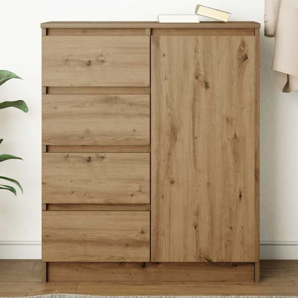vidaXL Single Door 4 Drawer Artisan Oak Sideboard Image 1