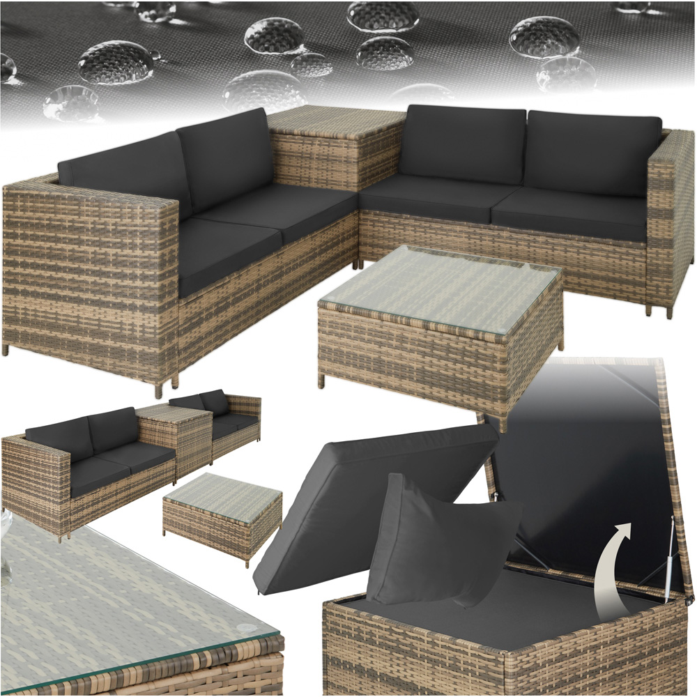 tectake Siena 4 Seater Natural and Dark Grey Rattan Garden Lounge Set with Storage Box Image 2