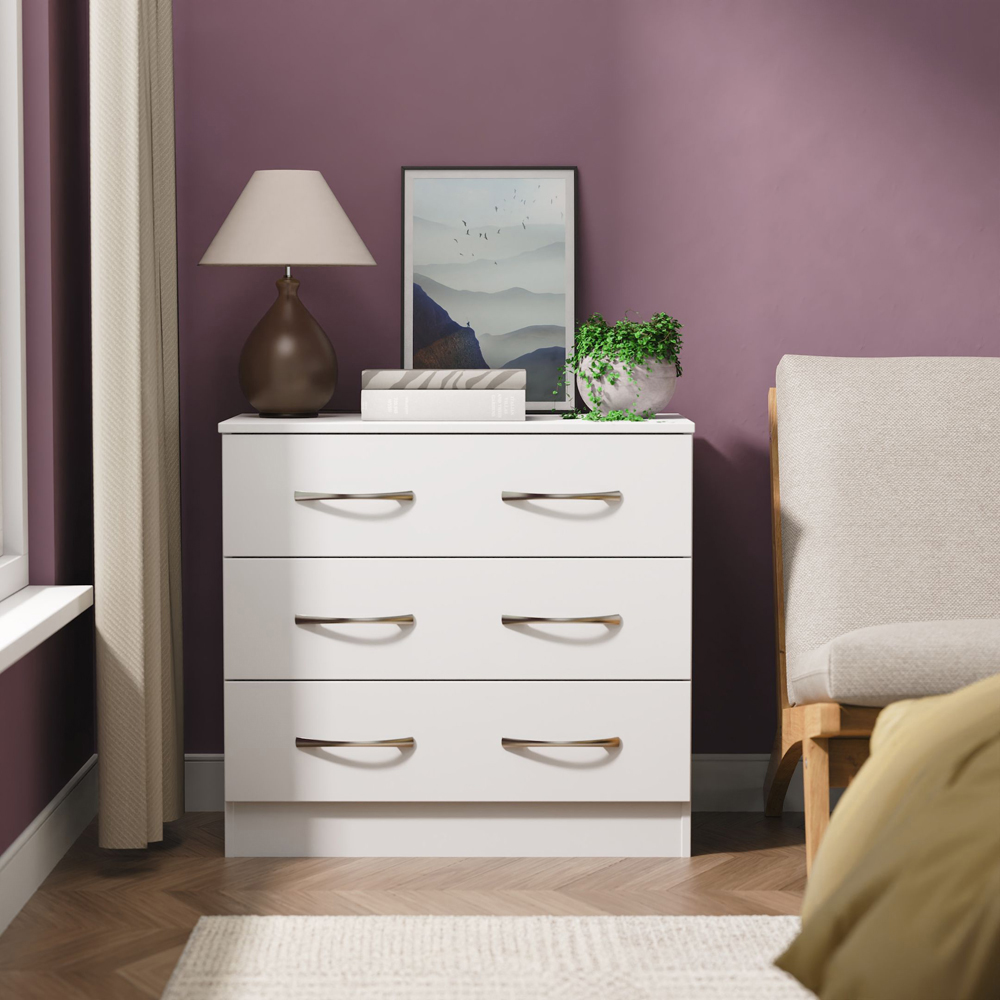 Crowndale Avon 3 Drawer Matt White Chest of Drawers Ready Assembled Image 7