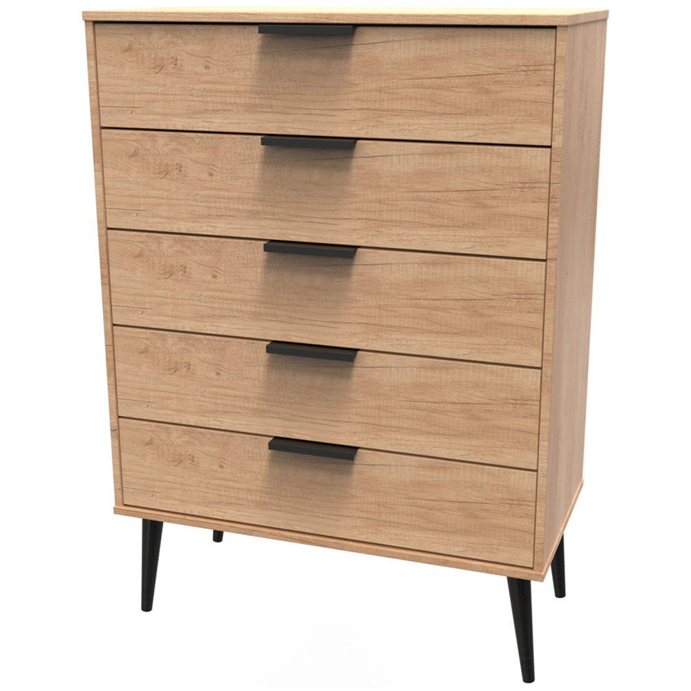 Crowndale Hong Kong 5 Drawer Nebraska Oak Chest of Drawers Ready Assembled Image 2