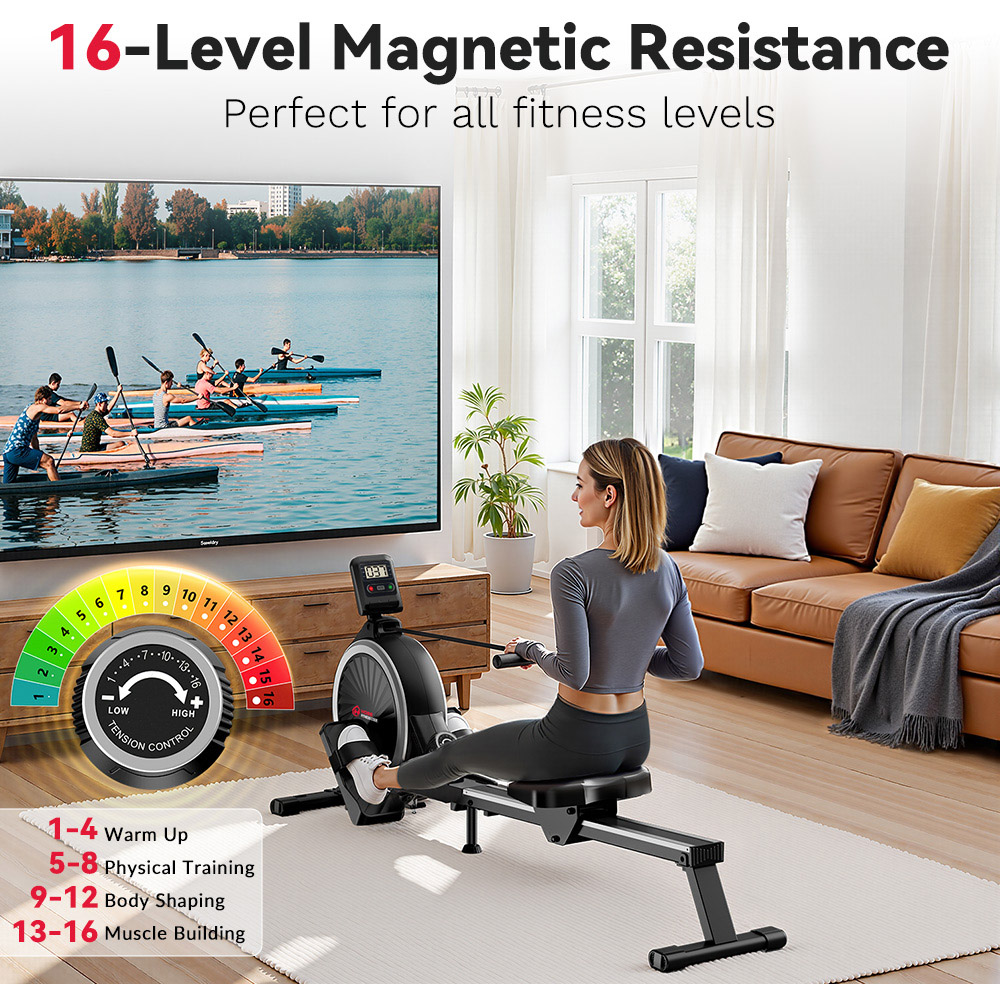 Rattrix Black 16-Level Resistance Magnetic Rowing Machine Image 4