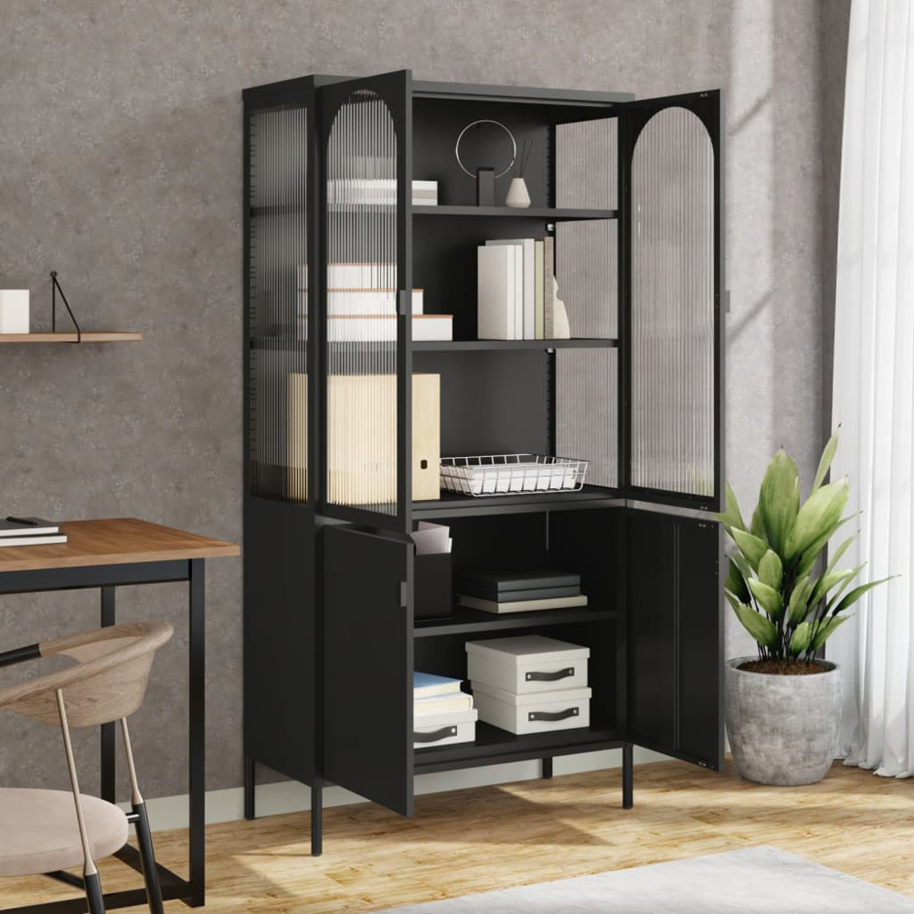 vidaXL 4 Glass and Steel Door Black Highboard Image 3