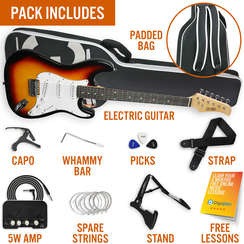 3rd Avenue Sunburst Full Size Electric Guitar Set Image 5