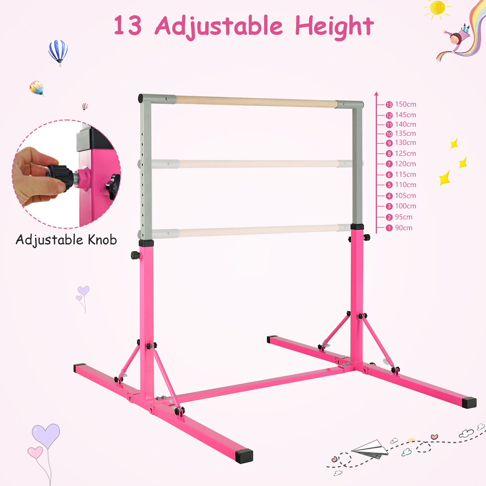 Costway Pink Kids Foldable Gymnastics Bar Image 8