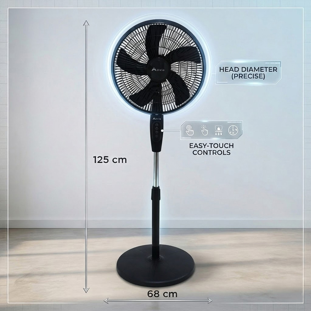 Alivio Black 5 Blade Quiet Adjustable Oscillating Pedestal Floor Fan 45W Image 9