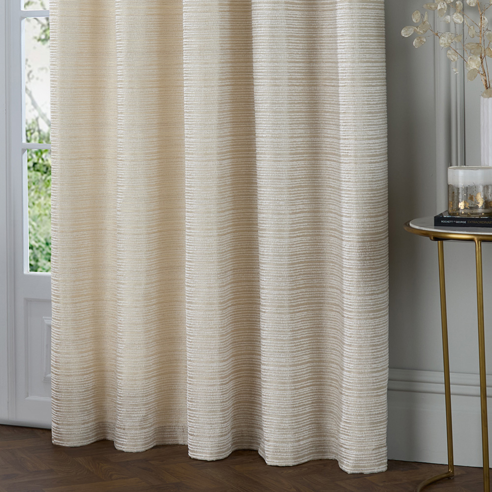 Paoletti Jupiter Ivory and Gold Fully Lined Chenille Jacquard Eyelet Curtains 168 x 137cm Image 3