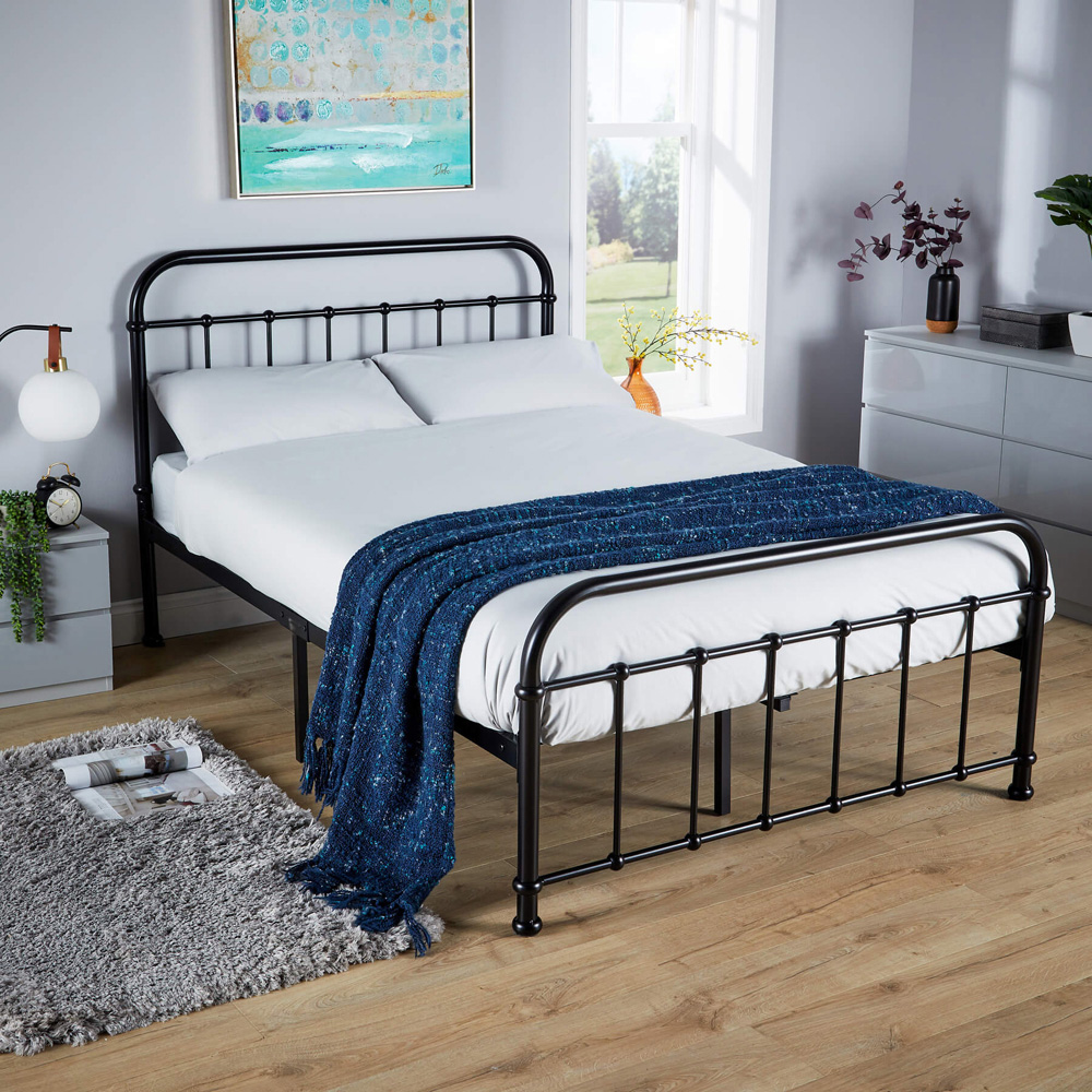 Home Source Minerva Vintage Double Black Metal Bed Frame Image 6