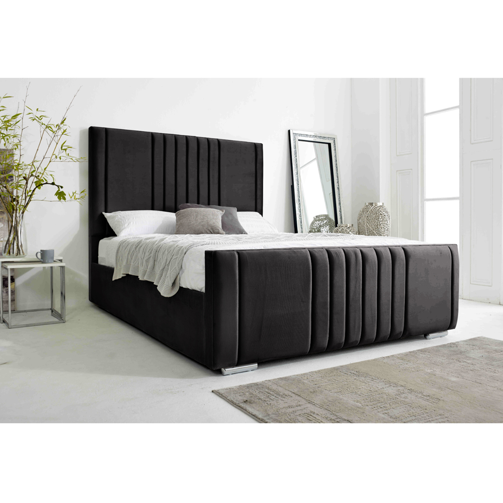 Eleganza Home Willard Small Double Black Plush Velvet Bed Frame with Headboard Image 2