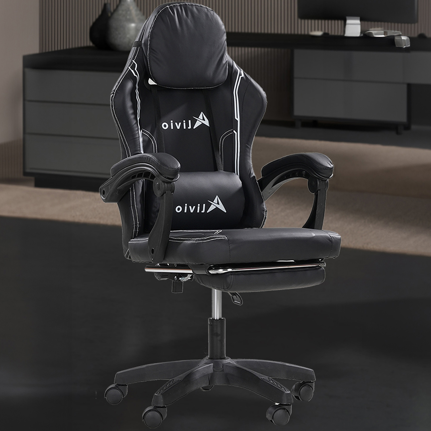 Alivio Black Swivel Gaming Chair with Lumbar Support Image 1