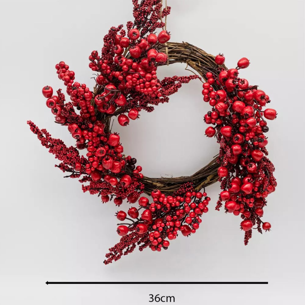 Marco Paul Artificial Christmas Wreath with Red Berries 36cm Image 7