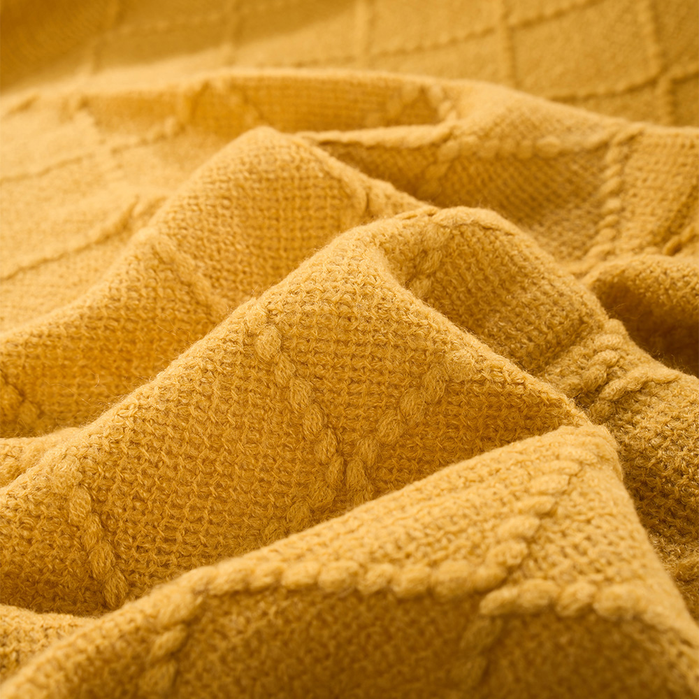 Living and Home Yellow Diamond Knit Throw Blanket with Tassels 130 x 170cm Image 6