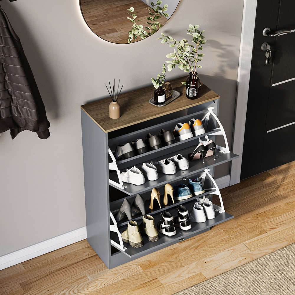 VIDA DESIGNS 2 Drawer Grey and Oak Effect Shoe Cabinet Image 4