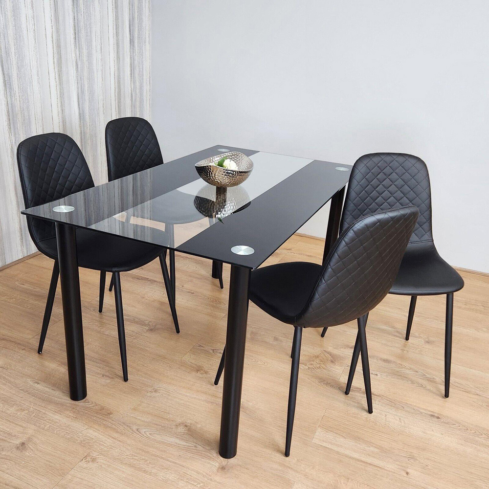 Portland Glass and Leather 4 Seater Dining Set Black Image 3