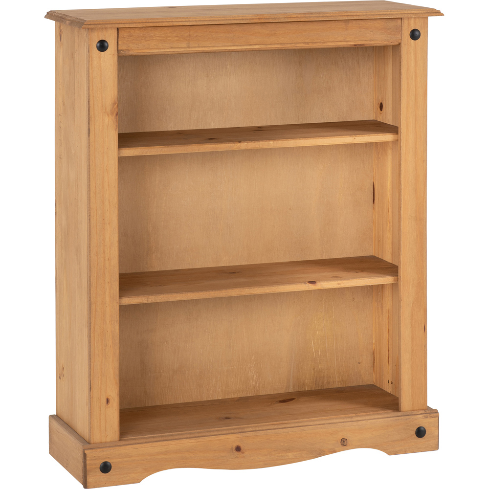Seconique Corona 3 Shelf Distressed Waxed Pine Low Bookcase Image 2