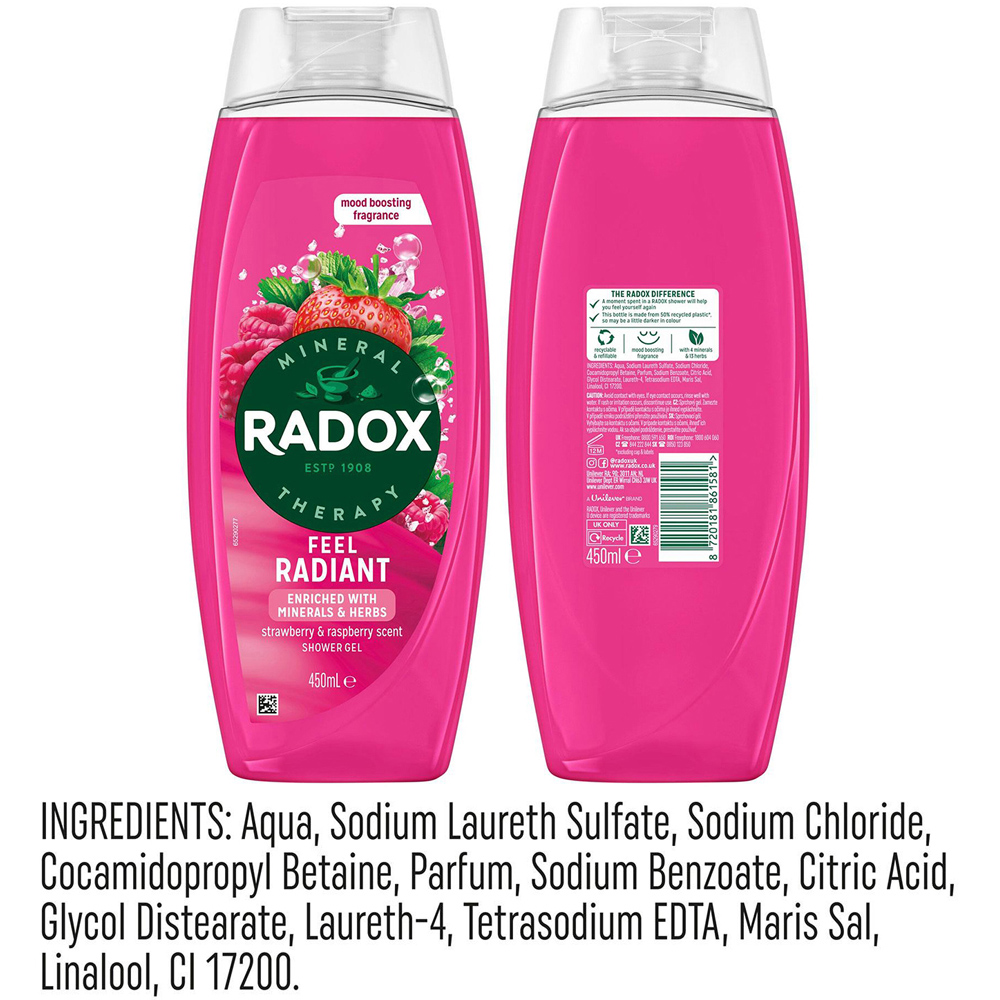 Radox Mineral Therapy Feel Radiant Strawberry and Raspberry Revitalising Shower Gel 450ml 6 Pack Image 7