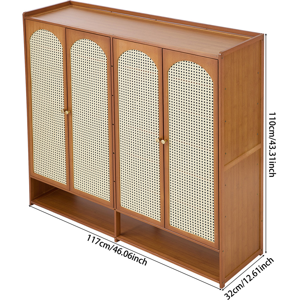 Living and Home 4 Door Single Open Shelf Brown Rattan Tall Shoe Cabinet Image 9