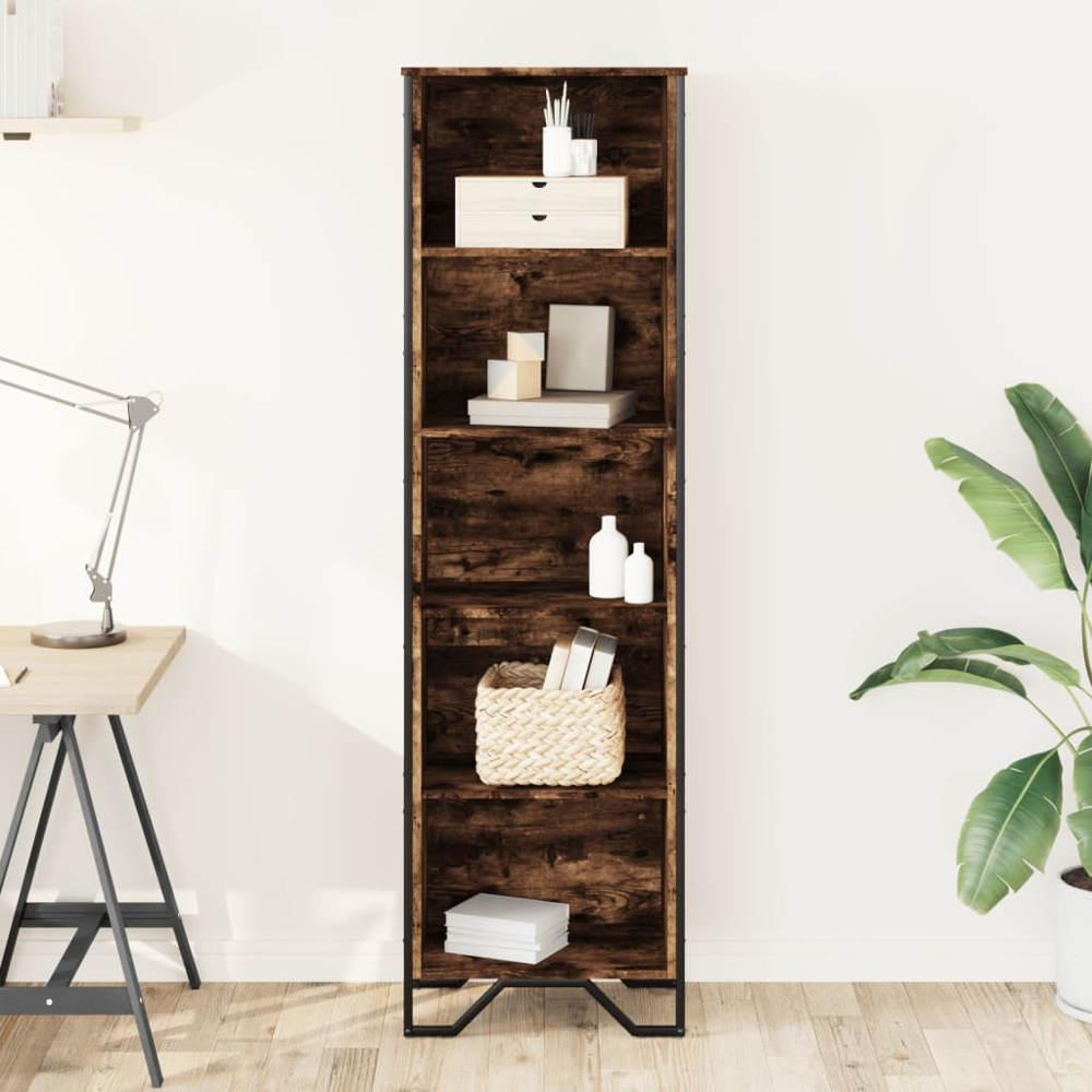 vidaXL 5 Shelf Smoked Oak Tall Bookcase Image 8