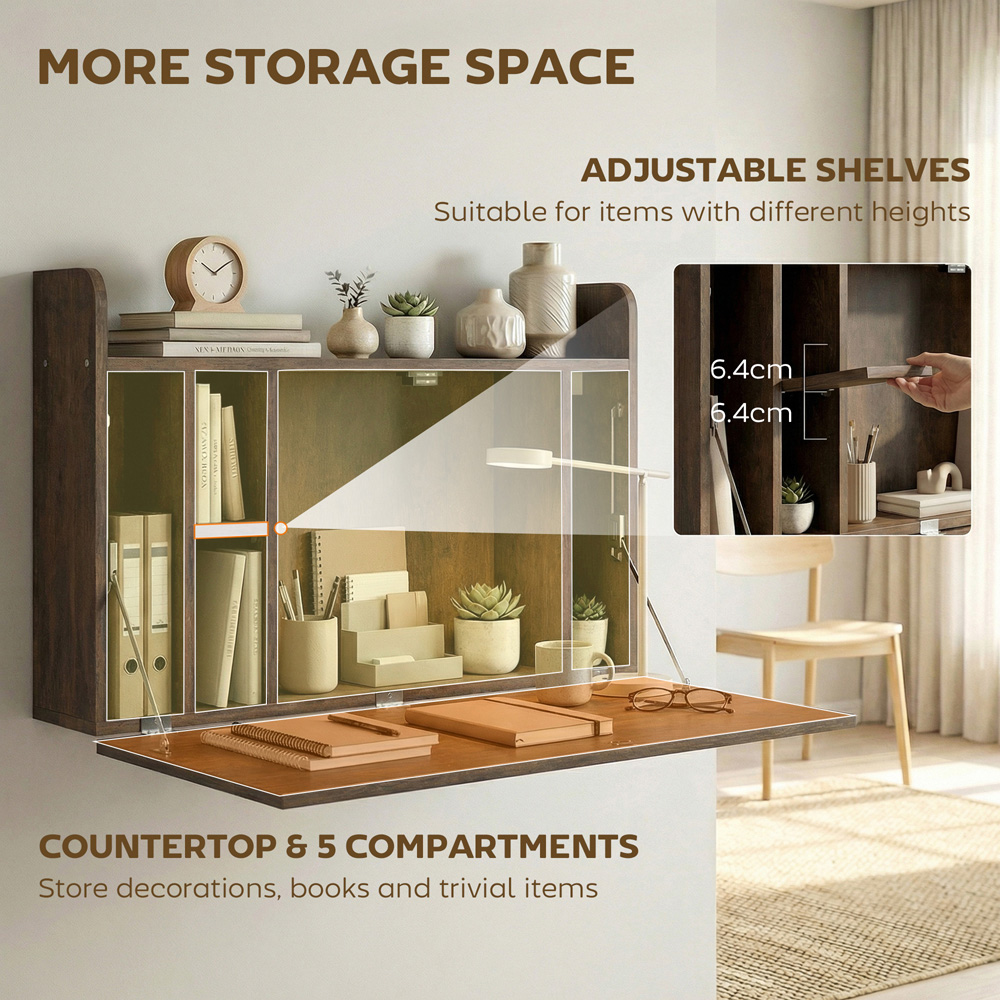 Portland Single Shelf Dark Brown Wall Mounted Table with Hidden Storage Compartments Image 6