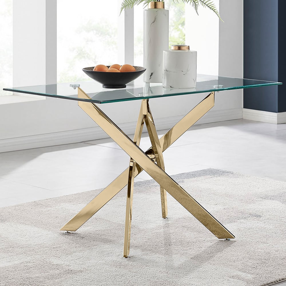 Furniturebox Tavalo 6 Seater Dining Table Gold Image 1