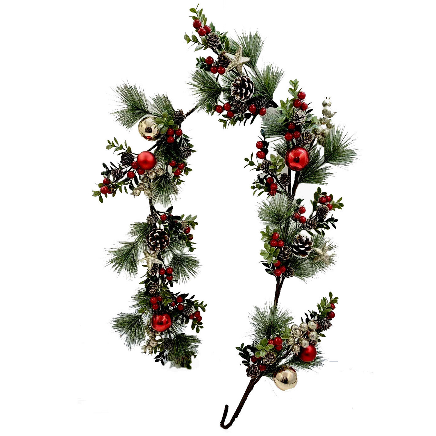 Christmas Traditional Bauble Garland with Stars and Pinecones Image