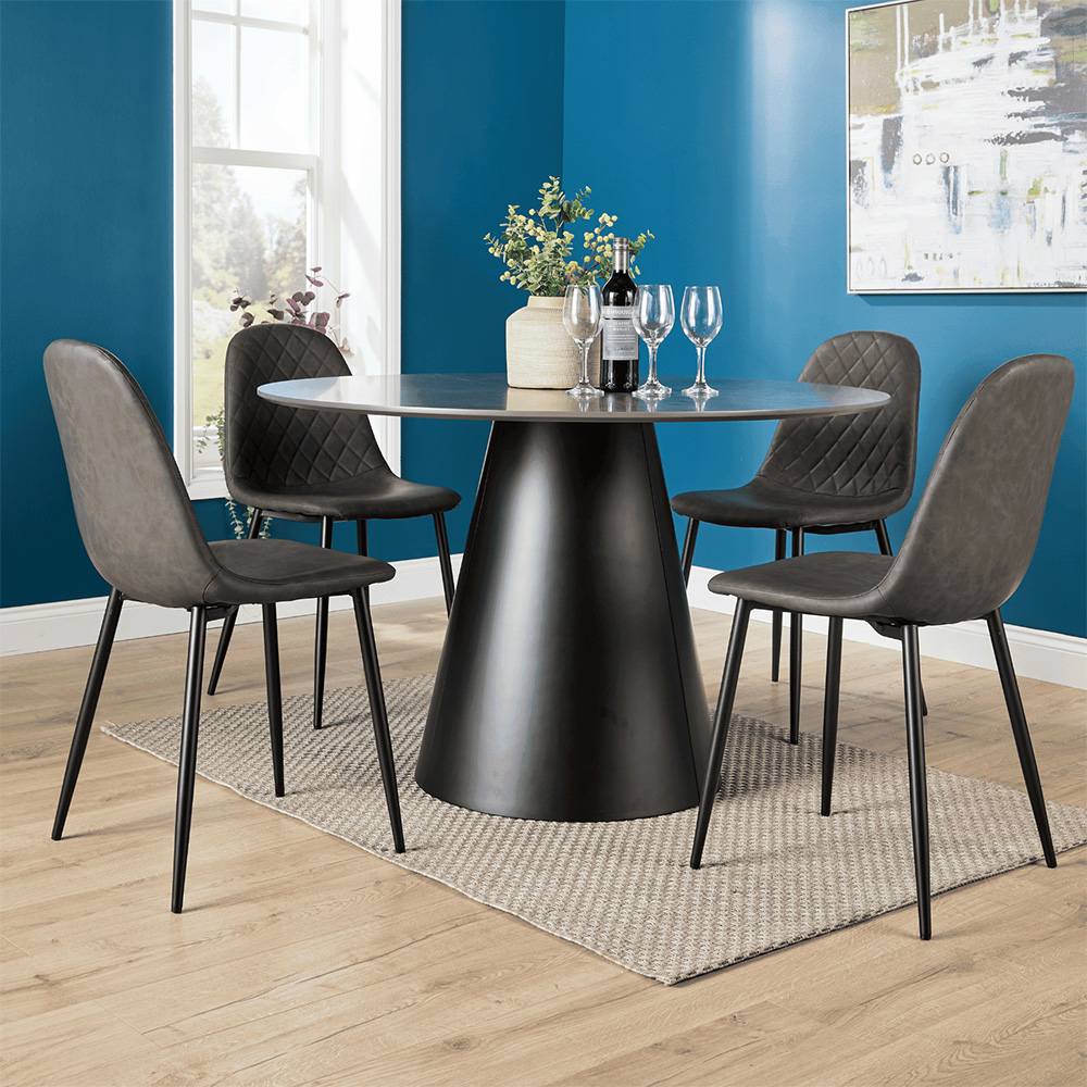 Home Source Grayson and Anastasia 4 Seater Black and Grey Round Dining Set Image 3