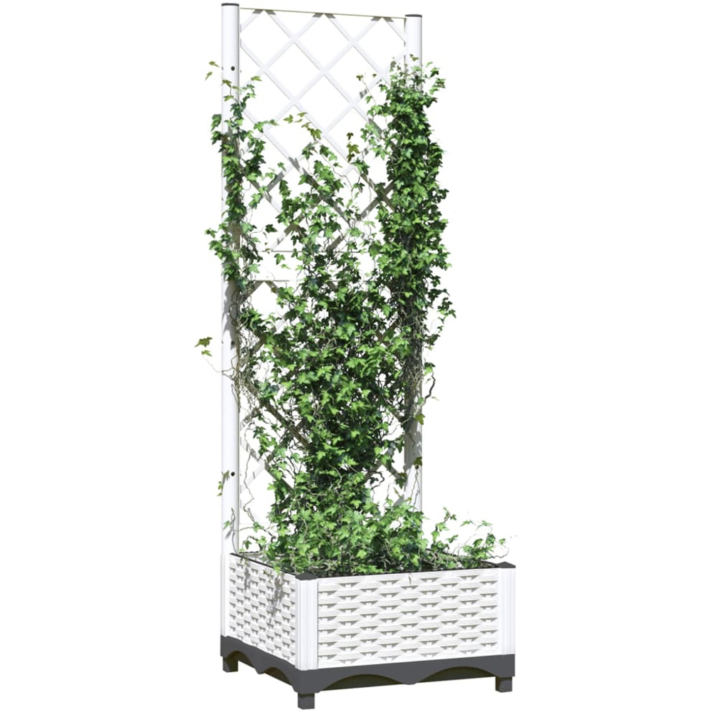 vidaXL White Plastic Garden Planter with Trellis 121.5 x 40 x 40cm Image 2
