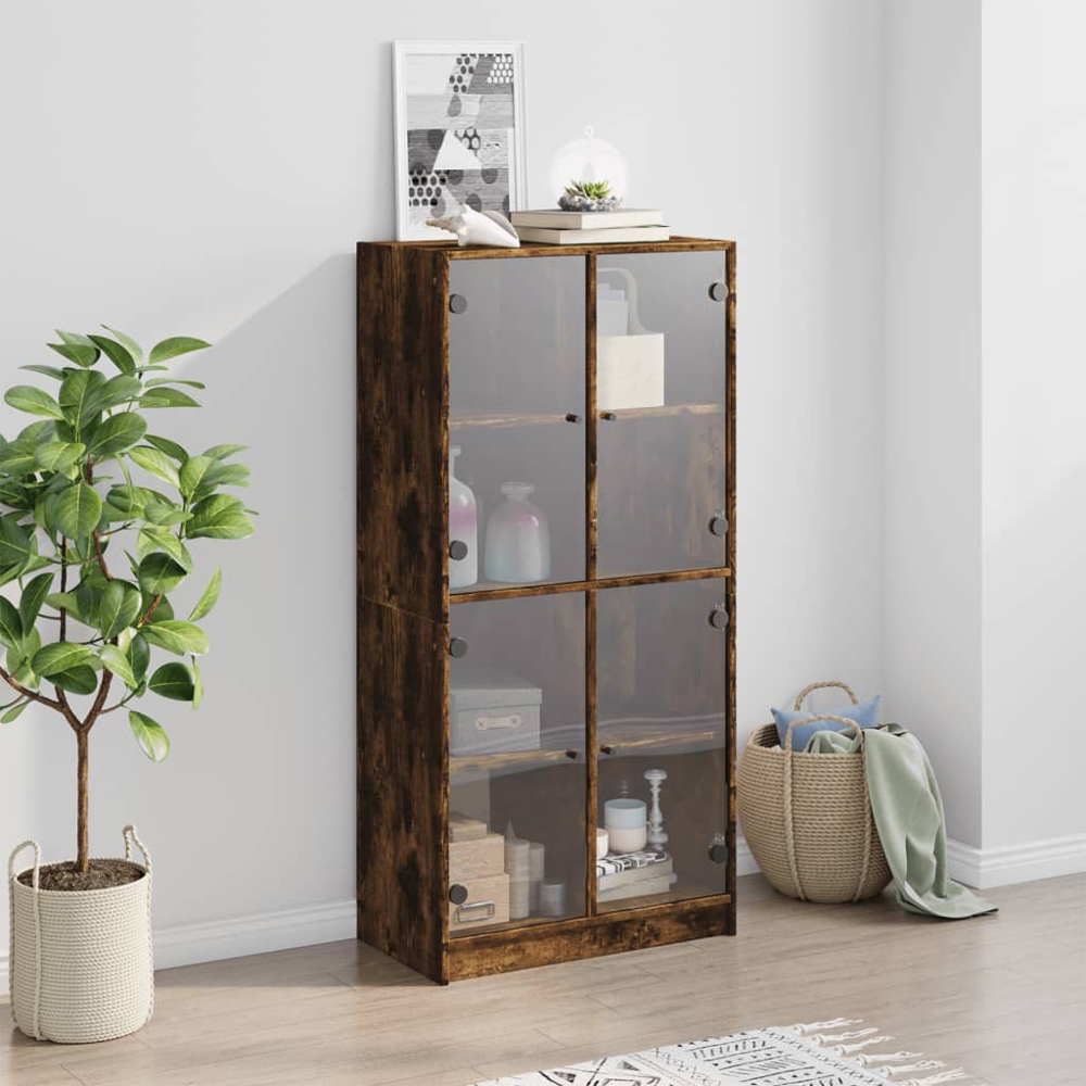 vidaXL 2 Glass Door 8 Shelf Smoked Oak Highboard Image 9