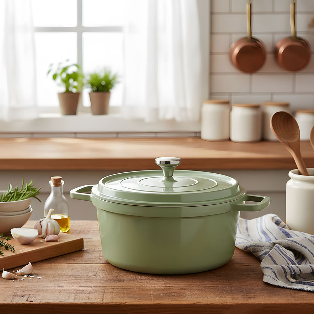 Living and Home 4.75L Green Non-Stick Cast Aluminium Enamelled Cooking Pot with Lid Image 2