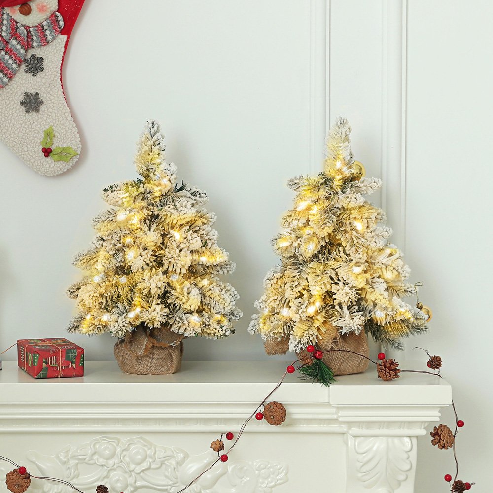 Everglow Snow Flocked Tabletop Mini Artificial Christmas Tree 1.5ft 2 Pack Image 2