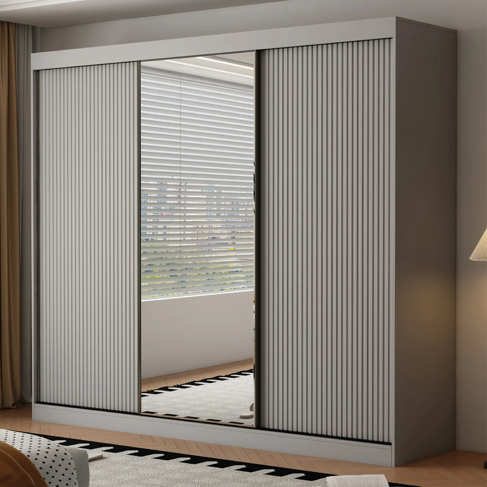 ARTESA Berlin 3 Door Grey Mirrored Sliding Wardrobe 250cm Image 1