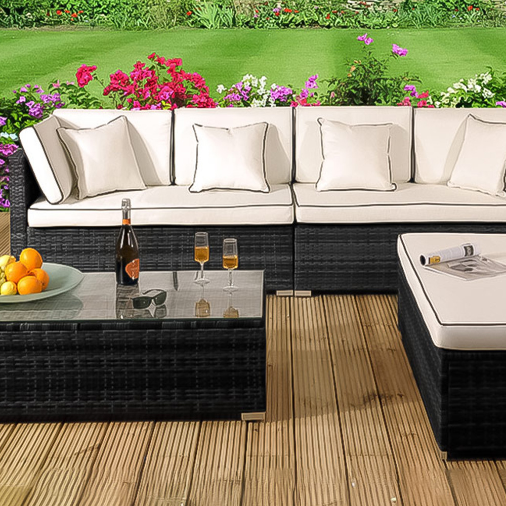 Brooklyn 6 Seater Black Rattan Garden Sofa Set Image 2