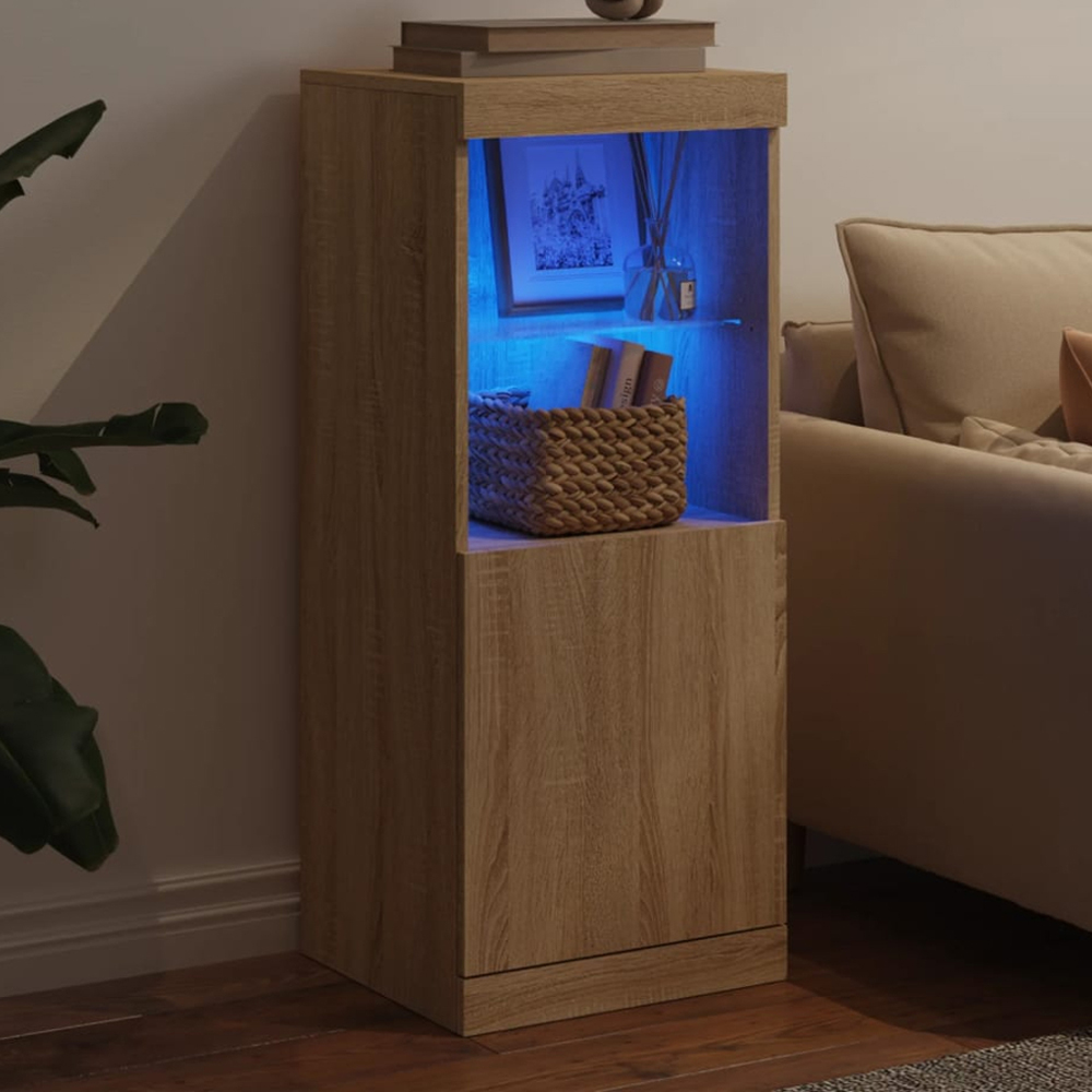 vidaXL Single Door 2 Shelf Sonoma Oak Narrow Sideboard with LED Lights Image 1