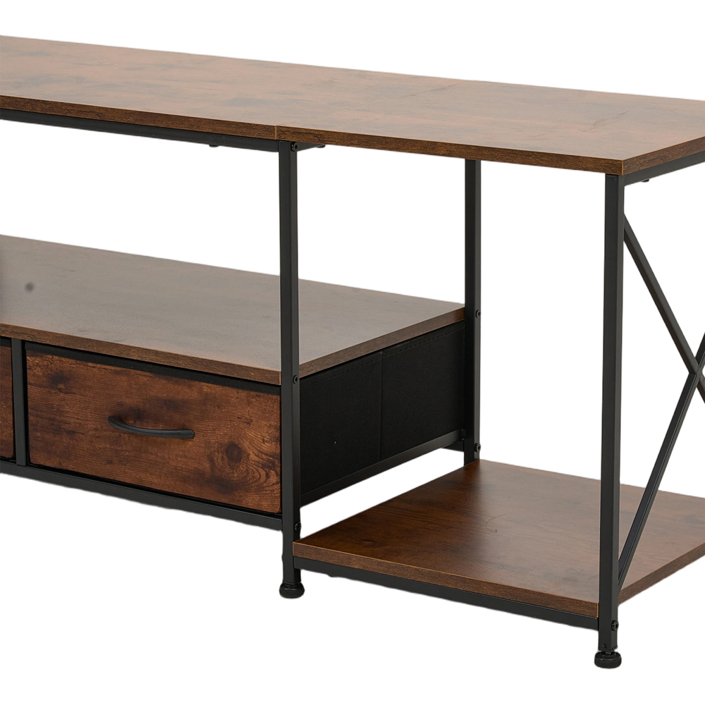 Living and Home 2 Fabric Drawer 3 Shelf Brown Industrial TV Stand Image 3