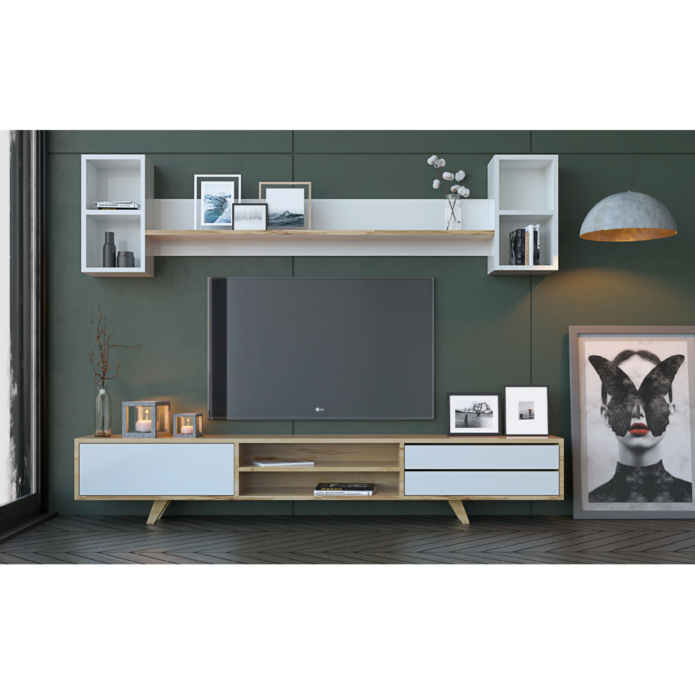 Evu FARSO Single Door 2 Drawers White Oak TV Cabinet Image 3