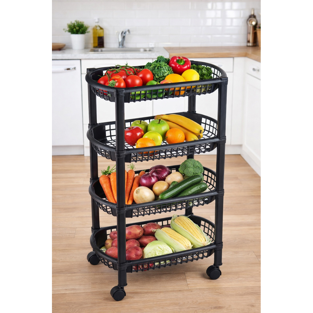 Avilo 4 Shelf Black Rolling Storage Trolley Cart Image 2