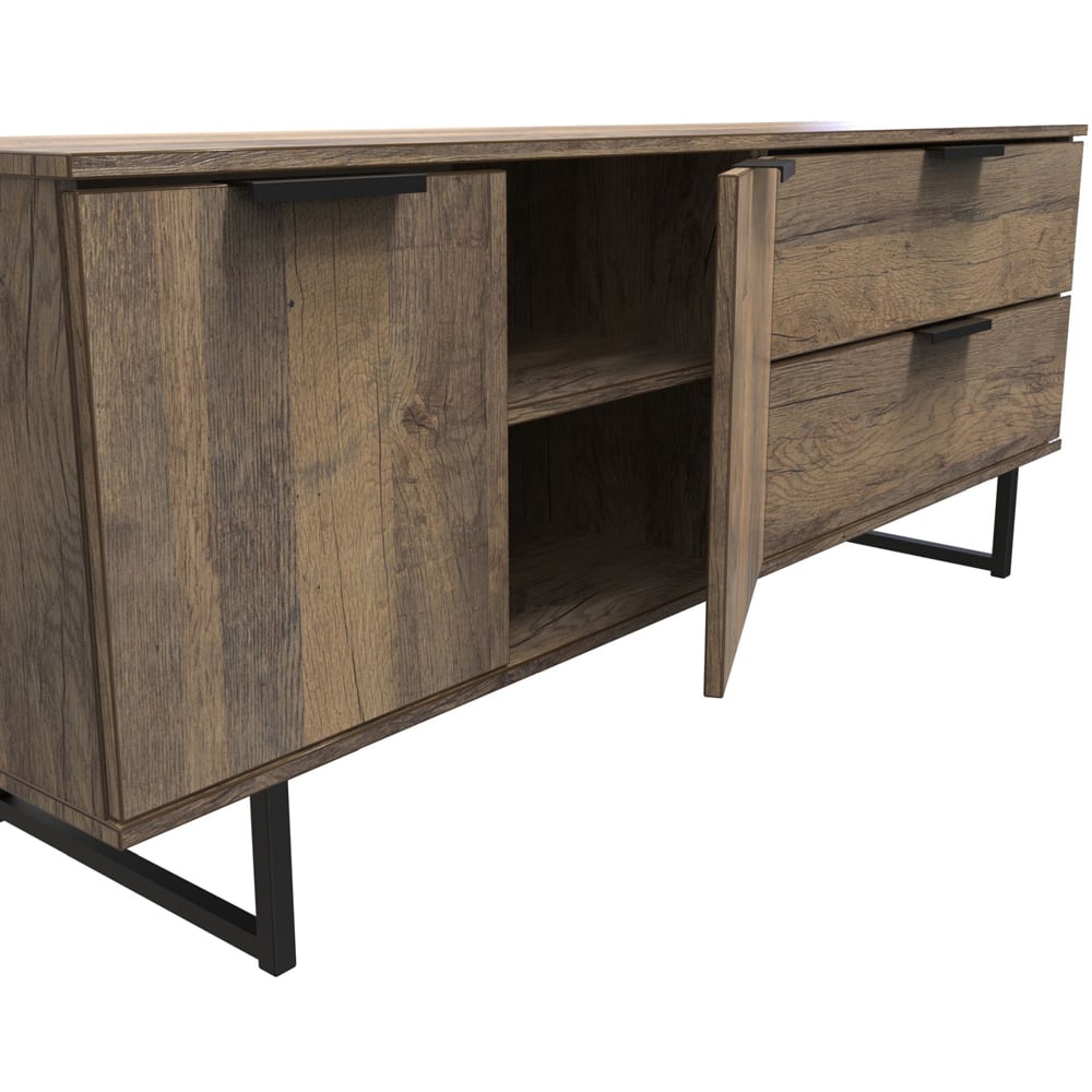 Crowndale Hong Kong Ready Assembled 2 Door 2 Drawer Vintage Oak Sideboard Image 6