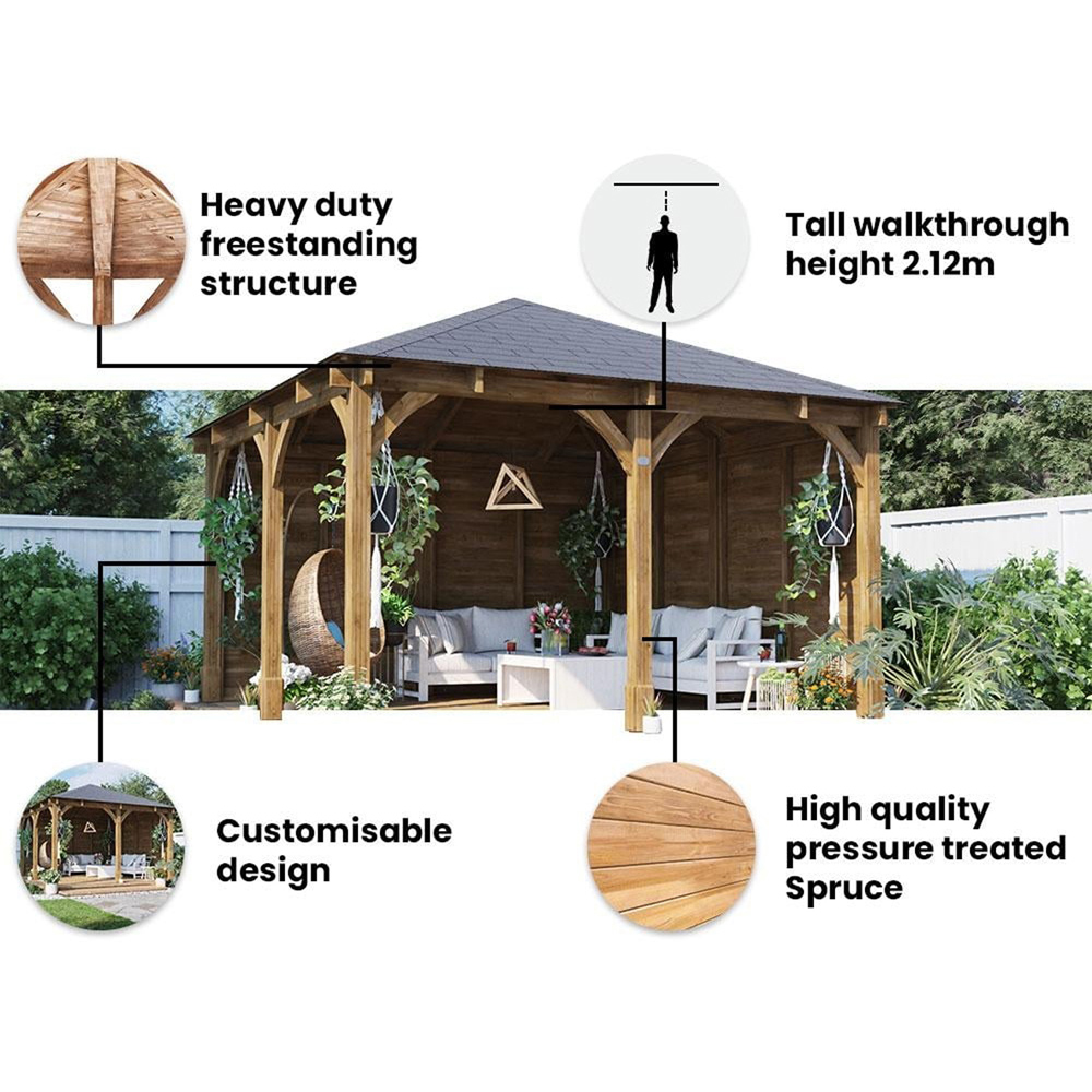 Dunster House Leviathan 4 x 4m Brown Wooden Garden Gazebo with Heavy Duty Roof Shingles Image 6