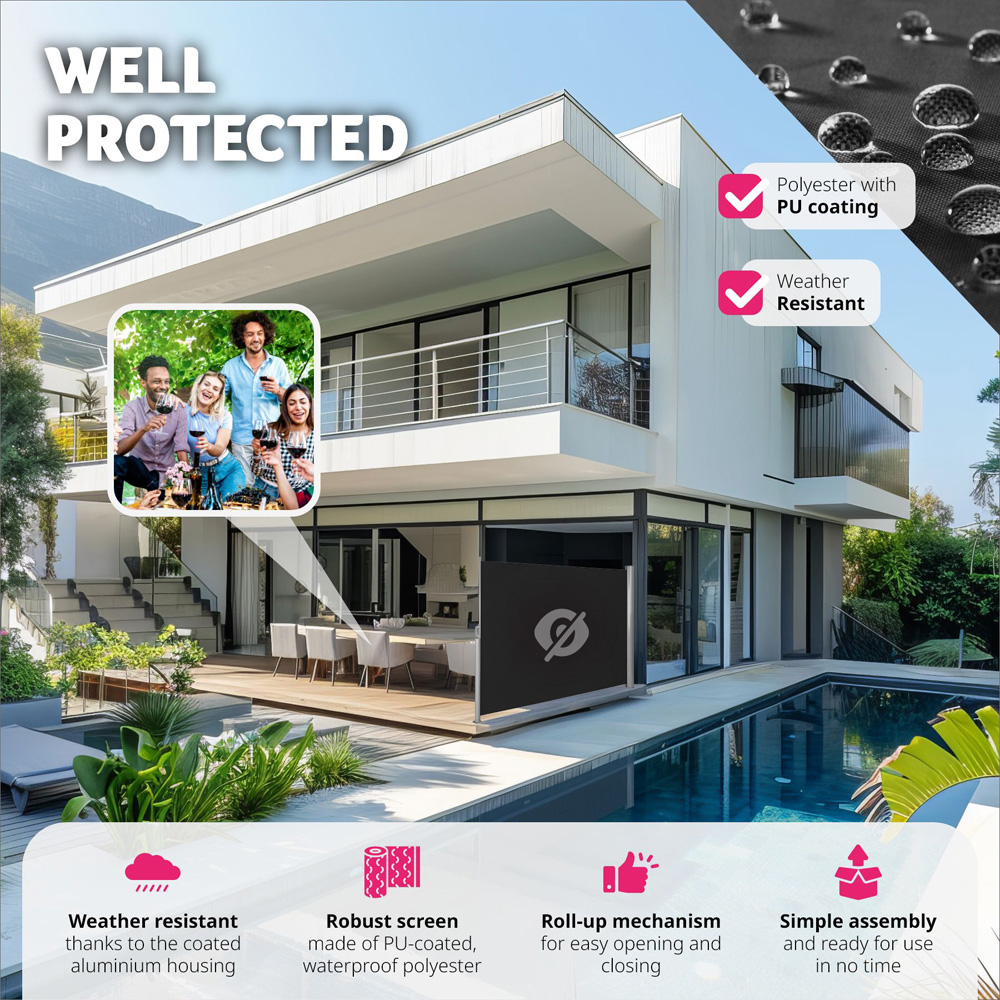tectake Black Retractable Side Awning 1.8 x 3m Image 3