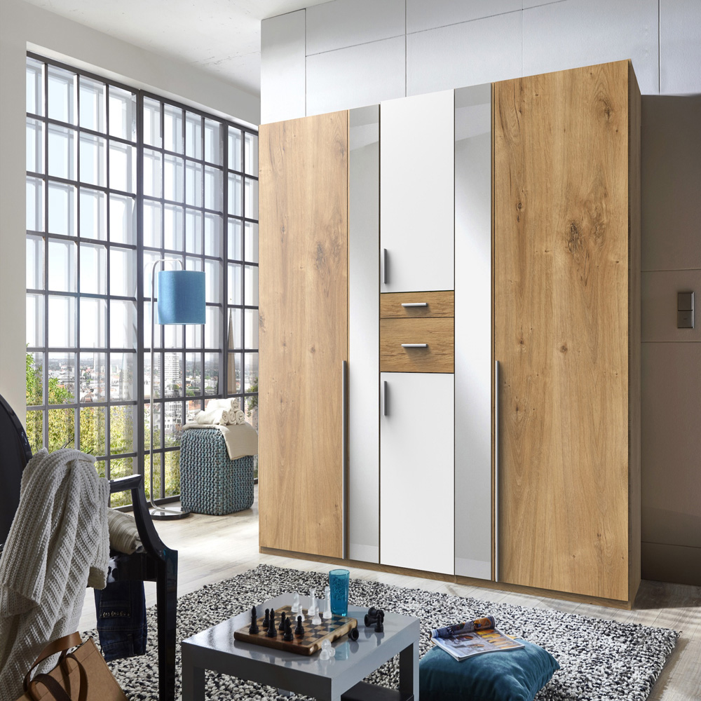 TJ'S Roma 6 Door 2 Drawer White and Planked Oak Wardrobe Image 4