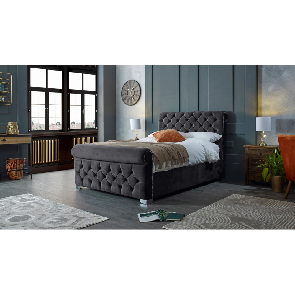 Eleganza Home Veneta Super King Size Steel Plush Velvet Bed Frame with Chesterfield Headboard Image 4