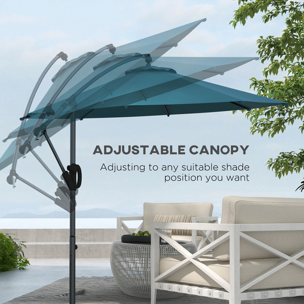 Outsunny Blue Crank and Tilt Cantilever Banana Parasol with Cross Base 3m Image 5