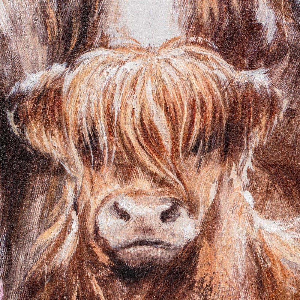 Hand Painted Highland Cow Family Canvas - Multicolour Image 1