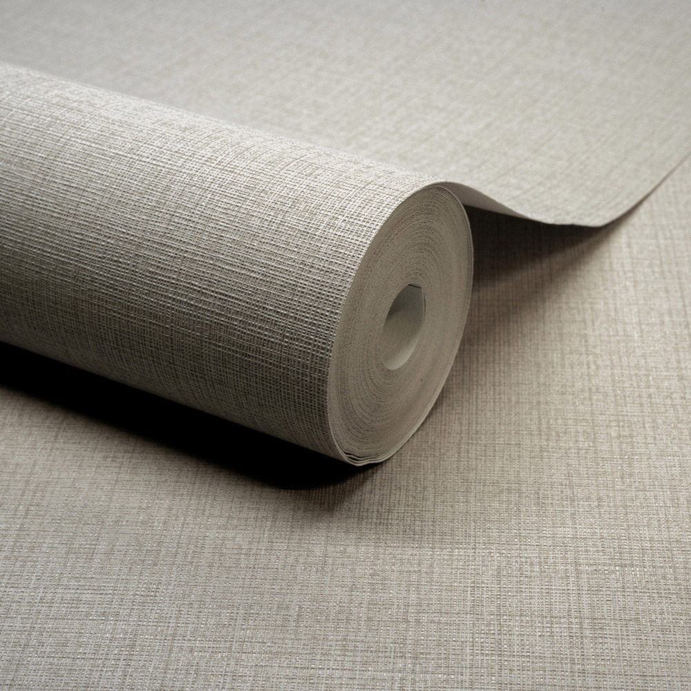 Grandeco Linen Plain Light Grey Taupe Wallpaper Image 2