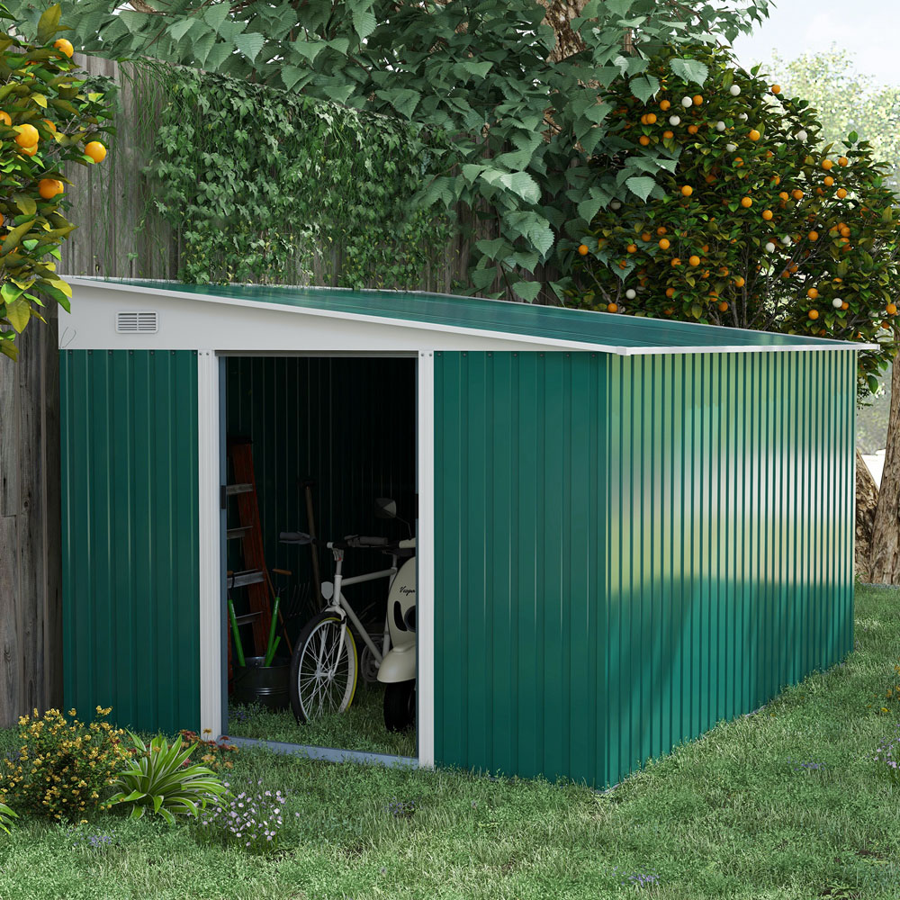 Outsunny 11.3 x 9.2ft Green Garden Storage Shed Image 2