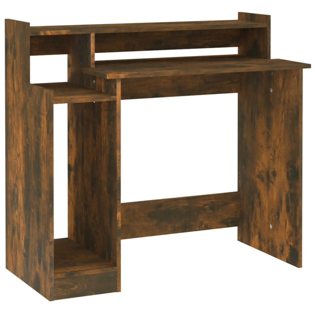 vidaXL 3 Shelf LED Computer Desk Smoked Oak Image 3